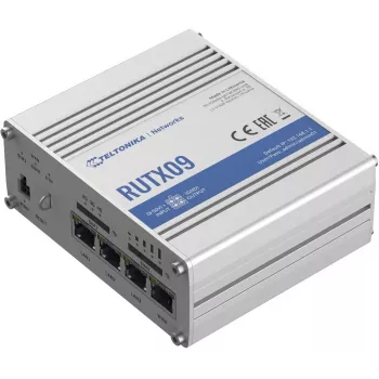 Teltonika RUTX09 router celular industrial 4G LTE-A Cat 6 con switch Gigabit de 4 puertos, Dual SIM, GNSS