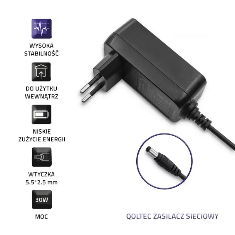Qoltec fuente de alimentación de enchufe 30W 15V 2A 5,5x2,5mm negra