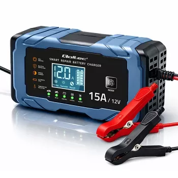 Qoltec cargador inteligente con microprocesador 12V 15A | rectificador con función de reparación | AGM GEL LiFePO4 | carga en 9 etapas