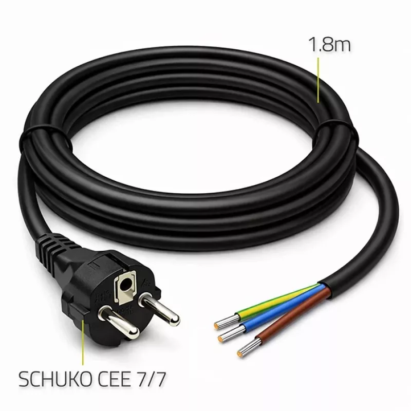 QOLTEC cable de corriente SCHUKO CEE Cu pelado y estañado 1,5m negro