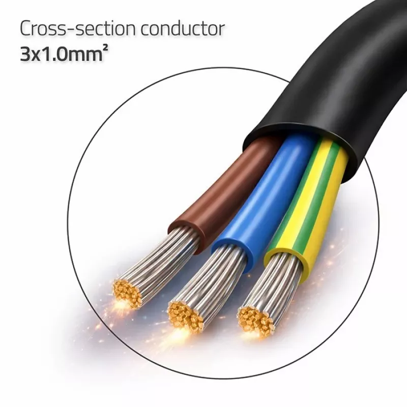 QOLTEC cable de corriente SCHUKO CEE con conector macho en ángulo Cu pelado 1,5m negro