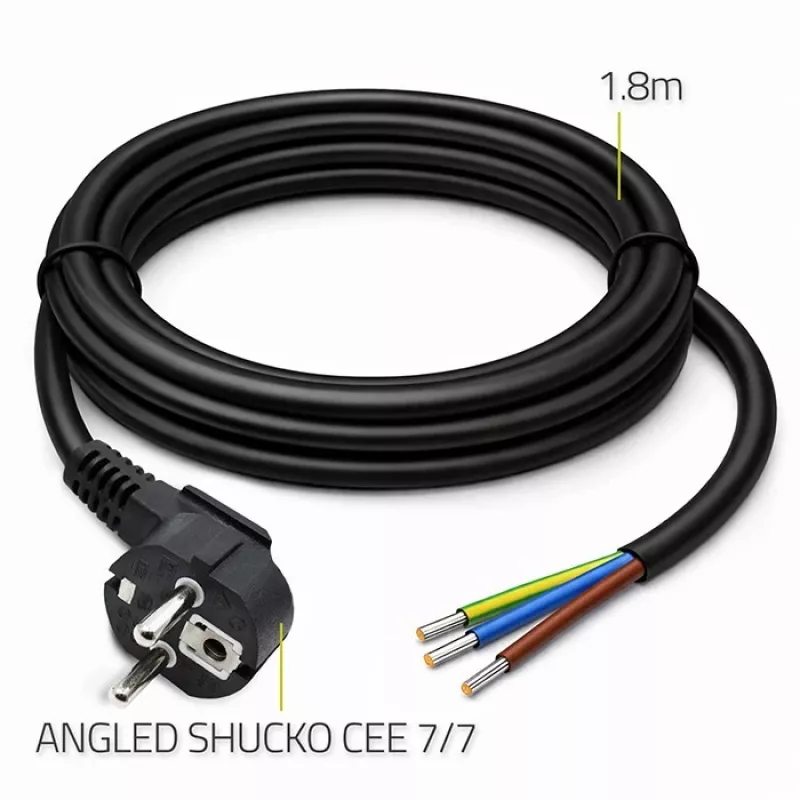 QOLTEC cable de corriente SCHUKO CEE con conector macho en ángulo Cu pelado 1,5m negro