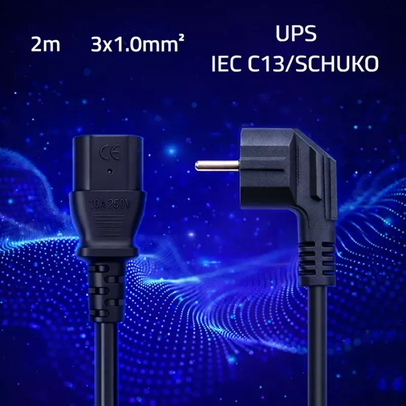 QOLTEC cable de corriente SCHUKO CEE con conector macho en ángulo IEC C13 2m negro