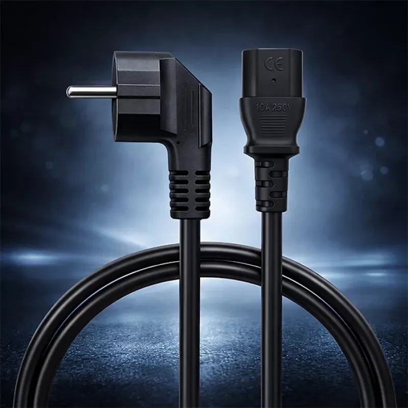 QOLTEC cable de corriente SCHUKO CEE con conector macho en ángulo IEC C13 2m negro