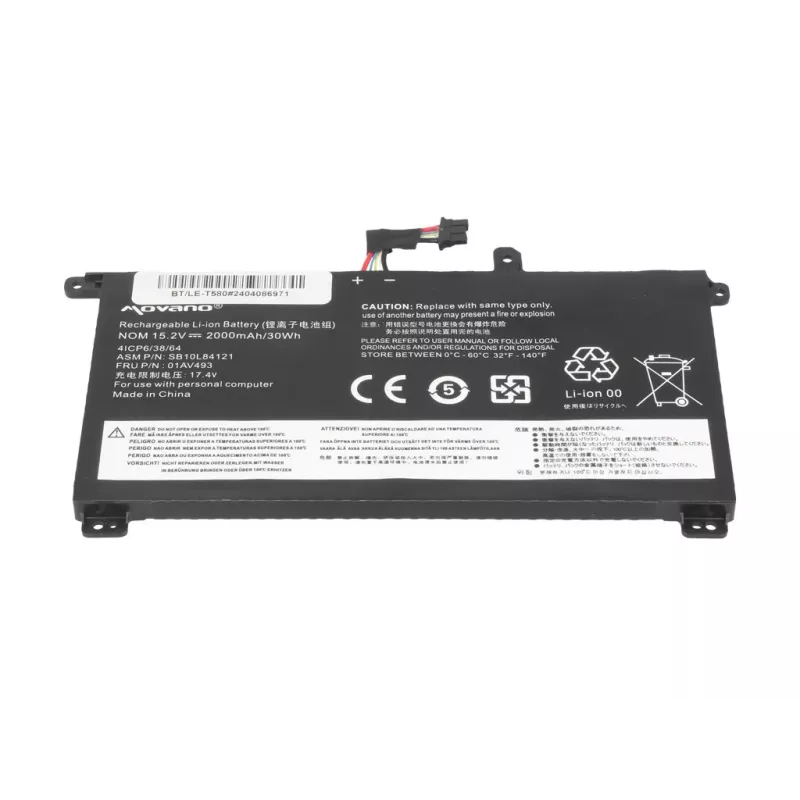 MOVANO Batería 01AV493 para Lenovo ThinkPad T570 T580 P51S - 2000 mAh (30 Wh)