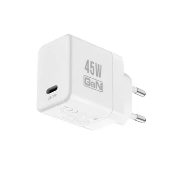 Crong Ultra Compact Cargador de pared GaN USB-C 45W PD 3.0 PPS (Blanco)