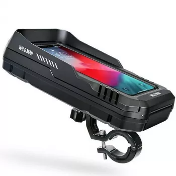 WILDMAN FK2 Bolsa de cuadro para bicicleta con soporte para smartphone, Negro