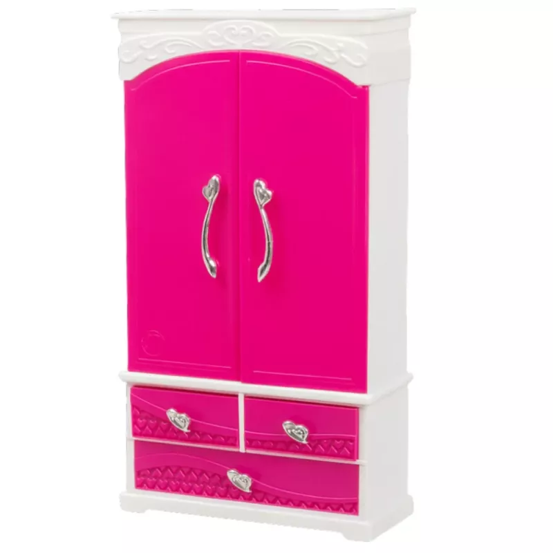 LEAN TOYS Set de muebles para muñecas armario con espejo y perchas rosa