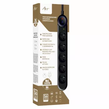 ART F2100 regleta de enchufes 5 tomas 16A 1,5m negro