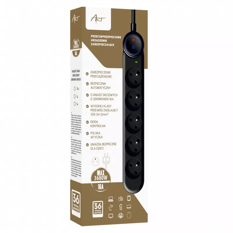 ART F2100 regleta de enchufes 5 tomas 16A 1,5m negro