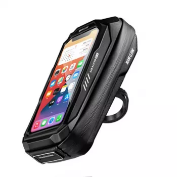 WILDMAN X3 bolsa de manillar para bicicleta con soporte para móvil, negra, carcasa rígida, resistente al agua, hasta 6,7