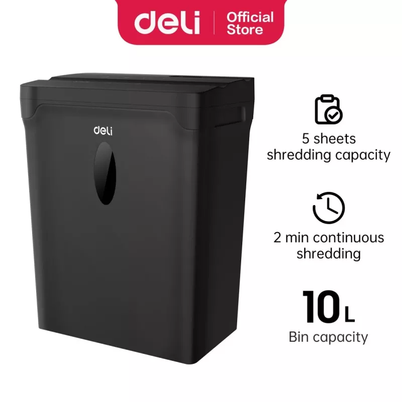 DELI ET014 Destructora de papel de corte cruzado, 10 hojas, seguridad P-4, depósito de 21L, Negro