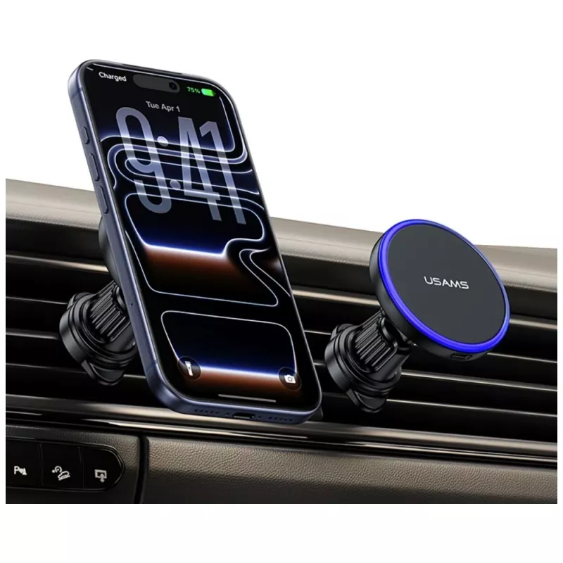 USAMS Soporte magnético para salida de aire para smartphones, rotación 360°, Negro
