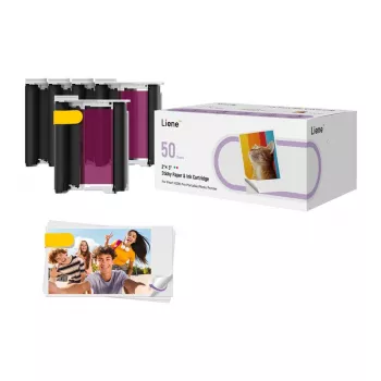 Liene 2x3 Papel fotográfico, 50 hojas + 5 cartuchos de tinta