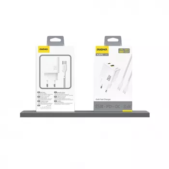 Dudao A26TEU cargador de pared GaN de 25W USB-C USB-A blanco