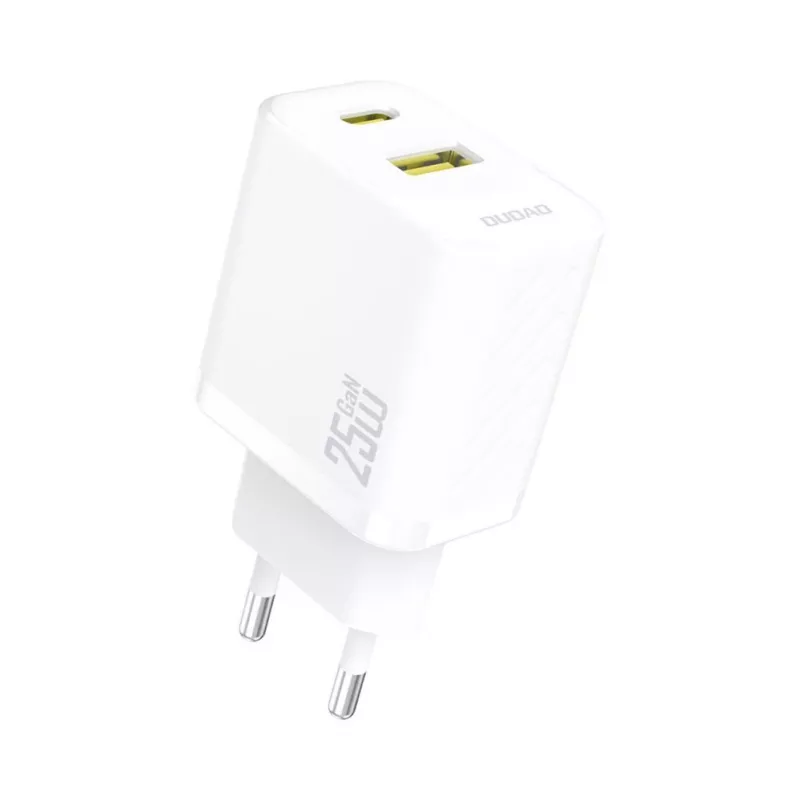 Dudao A26TEU cargador de pared GaN de 25W USB-C USB-A blanco