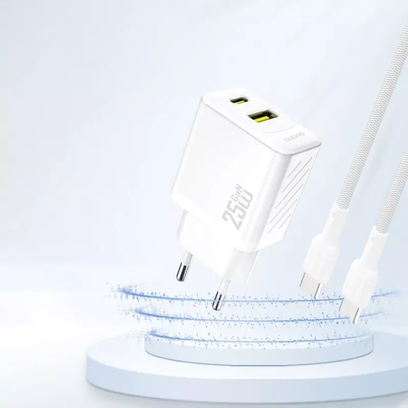 Dudao A26TEU cargador de pared GaN de 25W USB-C USB-A blanco