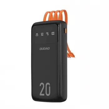 Batería externa Dudao K6Pro+ 20000mAh con 4 cables integrados USB-C, Micro USB, Lightning, USB-A (entrada) Negra