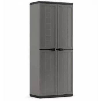 KETER Armario de jardín Jolly IT - gris/negro, 200L, armario de almacenamiento exterior con cierre