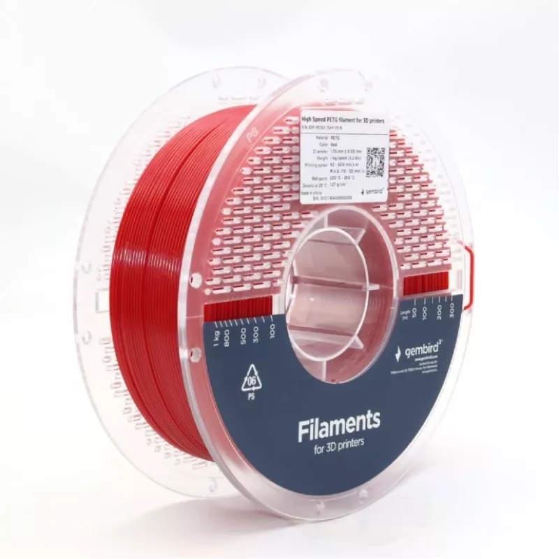 GEMBIRD filamento PETG High Speed, 1,75 mm, 1 kg, rojo