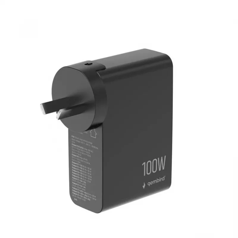 GEMBIRD cargador rápido GaN 4x USB 100W negro