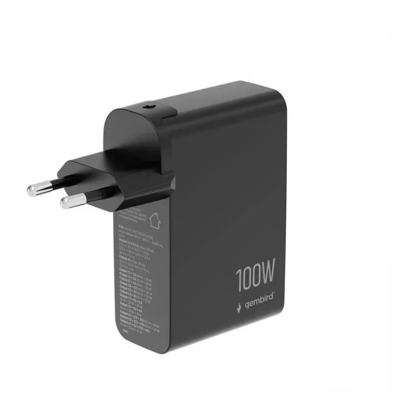 GEMBIRD cargador rápido GaN 4x USB 100W negro