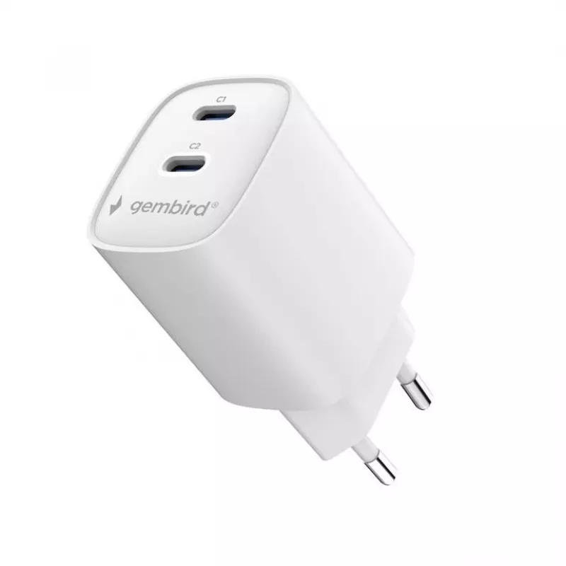 Gembird TA-UC-2C-PD45-01-W cargador de pared USB-C de doble puerto 45W blanco