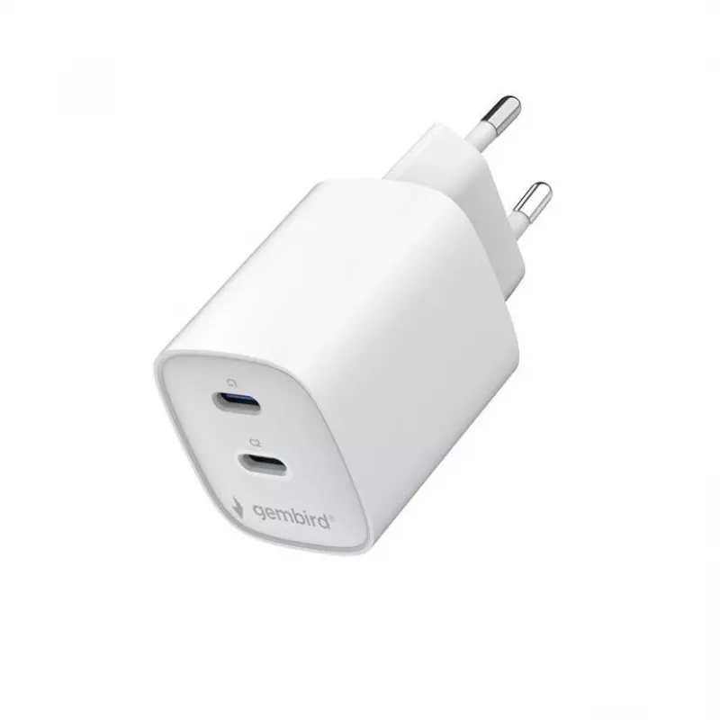 Gembird TA-UC-2C-PD45-01-W cargador de pared USB-C de doble puerto 45W blanco