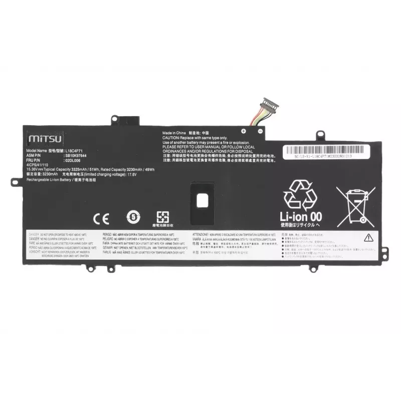MITSU Batería para Lenovo ThinkPad X1 Yoga 4 5 Carbon 7 8 3325 mAh (51 Wh) 15.36V