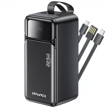 AWEI PA-107 batería externa 50000mAh 22.5W PD 3xUSB negra