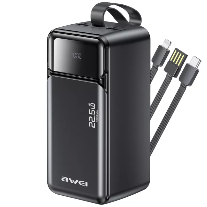 AWEI PA-107 batería externa 50000mAh 22.5W PD 3xUSB negra