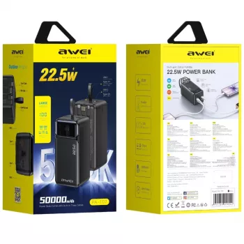AWEI PA-107 batería externa 50000mAh 22.5W PD 3xUSB negra