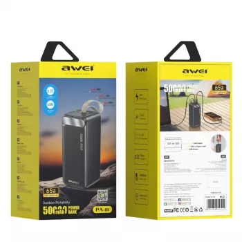 AWEI PA-81 batería externa 50000mAh 65W PD 2xUSB-A/USB-C negra
