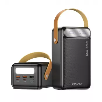 AWEI PA-82 batería externa 60000mAh 65W PD 2xUSB-A/USB-C negra