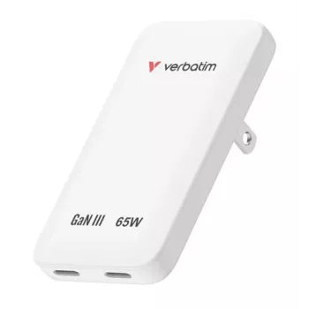 Verbatim Slim GaN Charger 2 puertos 65W (EU/UK/US) Blanco