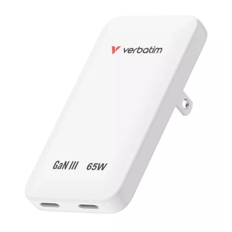 Verbatim Slim GaN Charger 2 puertos 65W (EU/UK/US) Blanco