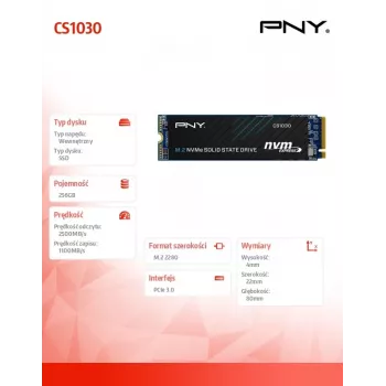 PNY CS1030 256GB M.2 2280 PCIe NVMe Gen3 x4 unidad de estado sólido interna (Bulk)