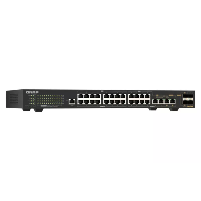QNAP QSW-M2130P-2C2S26T switch gestionado Layer 2 para rack de 26 puertos 2.5GbE PoE++ con 2x 10GbE SFP+ y 2x puertos combo 10GbE, presupuesto PoE de 370W