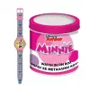 PULIO reloj analógico en lata - Disney Minnie Mouse, correa de piel PU rosa, movimiento de cuarzo, caja de metal de 30mm, resistente a salpicaduras, niñas a partir de 6 años