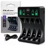 Qoltec 50968 cargador de pilas NiMH para AA/AAA con LCD y cable USB-C, negro