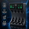 Qoltec 50968 cargador de pilas NiMH para AA/AAA con LCD y cable USB-C, negro
