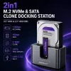 Qoltec 2en1 base de acoplamiento HDD SSD SATA M.2 NVMe con función de clonación, USB-C 3.2 Gen 2, 10Gbps, hasta 28TB, Aluminio