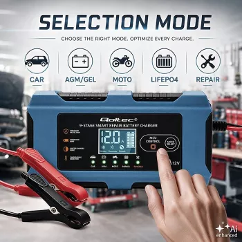 Qoltec 52669 cargador de baterías inteligente 12V 6A con función de reparación para AGM GEL LiFePO4