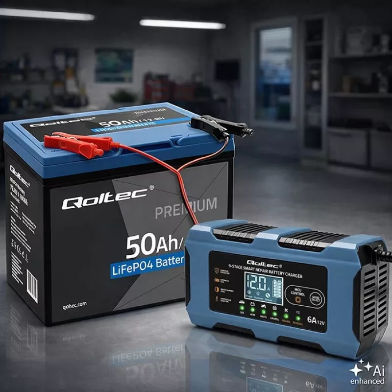 Qoltec 52669 cargador de baterías inteligente 12V 6A con función de reparación para AGM GEL LiFePO4