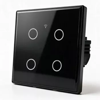 Qoltec interruptor de luz táctil inteligente 4 canales Wi-Fi temporizador Tuya | Cristal templado | Blanco