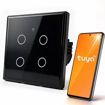 Qoltec interruptor de luz táctil inteligente 4 canales Wi-Fi temporizador Tuya | Cristal templado | Blanco