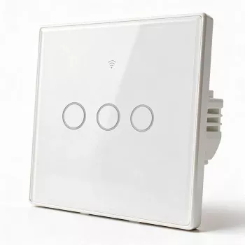 Qoltec interruptor de luz táctil inteligente 3 canales Wi-Fi temporizador Tuya Blanco