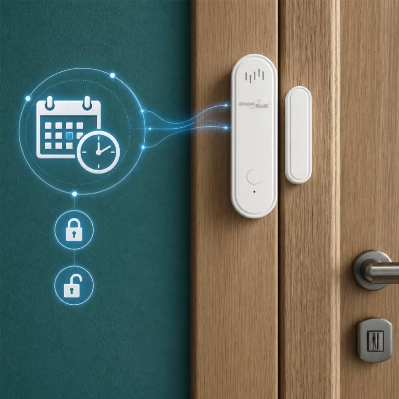 GREENBLUE GB478 Sensor inalámbrico WiFi para puertas/ventanas – Contacto magnético inteligente, app Tuya y Gosund, Alexa/Google, a pilas, blanco