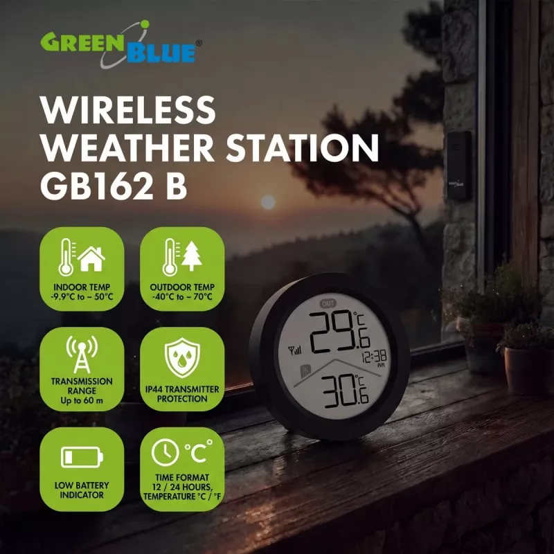 GREENBLUE Estación meteorológica inalámbrica GB162 B