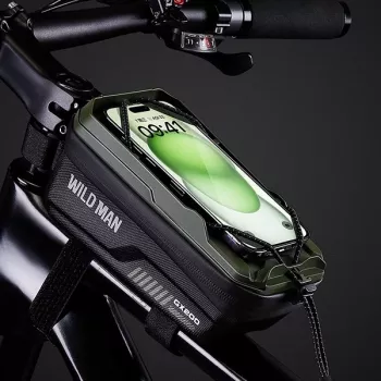 WILDMAN GX200 Bolsa de cuadro para bicicleta con soporte para móvil, Verde